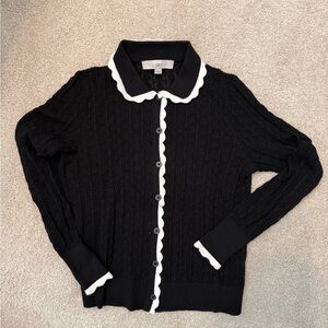 LOFT Black Cardigan with White Trim